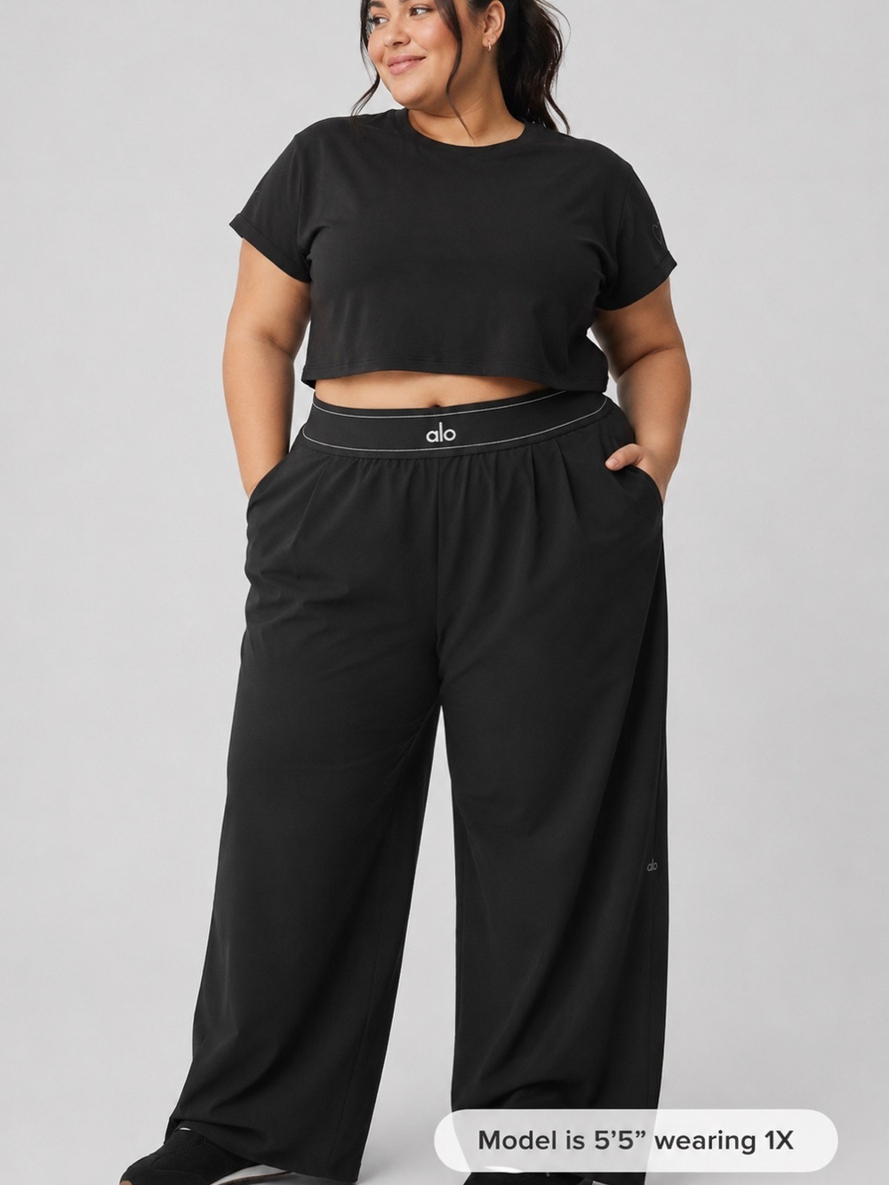 ALO Yoga Black Wide-Leg Lounge Pants with Logo Waistband